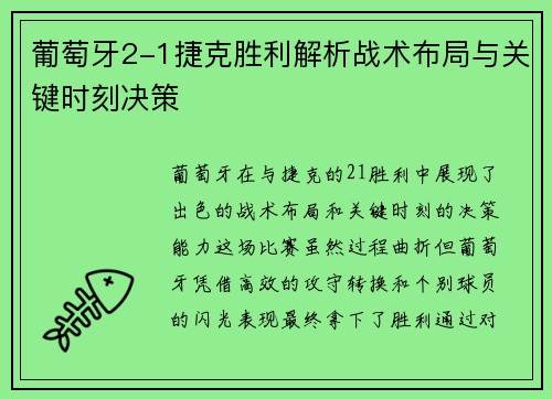 葡萄牙2-1捷克胜利解析战术布局与关键时刻决策